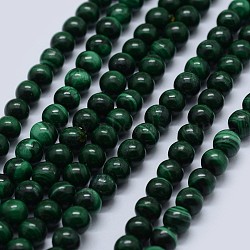 Natural Malachite Beads Strands, Grade AB, Round, 5mm, Hole: 0.7mm, about 80pcs/strand, 15.5 inch(39.5cm)(G-F571-27AB2-5mm)