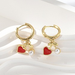 Heart Brass ABS Imitation Pearl Hoop Earrings, with Enamel, Rack Plating, Long-Lasting Plated, Lead Free & Cadmium Free, Real 18K Gold Plated, 26.5x12.5mm(EJEW-M077-18G)