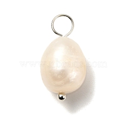 Natural Cultured Freshwater Pearl Pendants, with Brass Ball Head Pins, Rice, Platinum, 17~18mm, Hole: 3.5mm(PALLOY-JF00942-03)