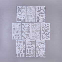 Plastic Drawing Painting Stencils Templates, for Painting on Scrapbook Fabric Tiles Floor Furniture Wood, White, 17.1x9.6x0.05cm, 10pcs/set(DIY-WH0157-06A)