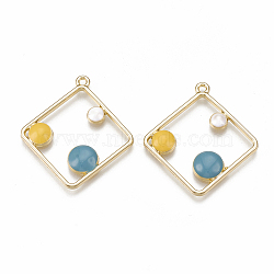 Alloy Pendants, with Enamel, Rhombus, Light Gold, Cadet Blue, 35.5x32.5x3.5mm, Hole: 1.2mm(X-ENAM-S116-10A)