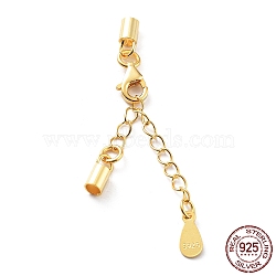 925 Sterling Silver Curb Chain Extender, End Chains with Lobster Claw Clasps and Cord Ends, Teardrop Chain Tabs, with S925 Stamp, Golden, 24mm.(STER-G039-01D-G)