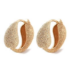Brass Hoop Earrings, Textured Magatama, Real 18K Gold Plated, 22x8.5mm(KK-B082-21G)