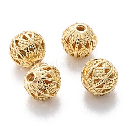 Alloy Hollow Beads, Round, Cadmium Free & Lead Free, Real 18K Gold Plated, 8x7~8mm, Hole: 1.5~2mm(X1-PALLOY-P238-06G-RS)