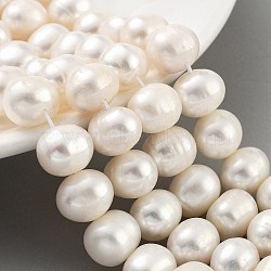 Natural Cultured Freshwater Pearl Beads Strands, Potato, Floral White, 10~11mm, Hole: 0.6mm, about 18~19pcs/strand, 6.89~7.09 inch(17.5~18cm)(PEAR-C003-22A)