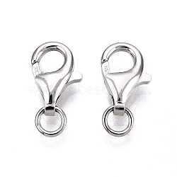 Anti-Tarnish 925 Sterling Silver Lobster Claw Clasps, with Jump Rings, Platinum, 11x7x3mm, Hole: 2.7mm(STER-N016-36P)