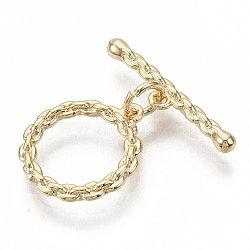 Brass Toggle Clasps, Nickel Free, Ring, Real 18K Gold Plated, 21mm, Bar: 20x4x2.5mm, hole: 1.2mm, Ring: 15x13.5x2mm, hole: 1.2mm, Jump Ring: 5x1mm(X-KK-S354-219-NF)