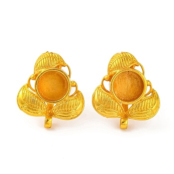 Leaf Brass Stud Earring Findings with Round Tray, Lead Free & Cadmium Free, Golden, 21x18mm, Hole: 2mm, Pin: 12x1mm