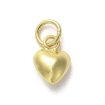 925 Sterling Silver Pendants, Heart Charms with Jump Rings, Golden, 7x5x3mm, Hole: 2mm