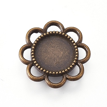Tibetan Style Alloy Cabochon Tray Settings, Flower, Antique Bronze, 22x2mm, Tray: 12mm