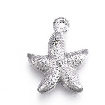 304 Stainless Steel Pendants,  Starfish/Sea Stars, Stainless Steel Color, 20x15x4mm, Hole: 1.8mm