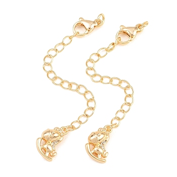 Brass Curb Chain Extender, End Chains with Lobster Claw Clasps and Cubic Zirconia Charms, Hobbyhorse, Golden, 74mm, Hole: 2.4mm