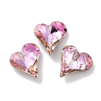 Glass Rhinestone Cabochons, Point Back & Back Plated, Faceted, Heart, Light Rose, 13x12x5mm