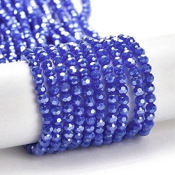 Electroplate Opaque Glass Beads Strands, Faceted(32 Facets), Pearl Luster Plated, Round, Blue, 3mm, Hole: 0.8mm, about 164~166pcs/strand, 19.69~19.88 inch(50~50.5cm)