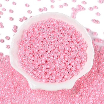 DIY Craft Beads 6/0 Ceylon Round Glass Seed Beads, Pink, Size: about 4mm in diameter, hole:1.5mm, about 495pcs/50g