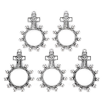 Tibetan Style Alloy Pendants, For Easter, Crucifix Cross with Ring, Cadmium Free & Lead Free, Antique Silver, 46x32x4mm, Hole: 2mm