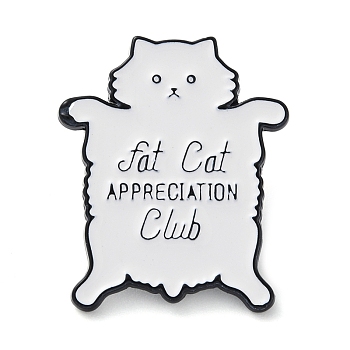Cartoon Cat Enamel Pins, with Word Fat Cat Appreciation Club, Black Alloy Badge for Backpack Clothes, White, 32.5x27x1.5mm