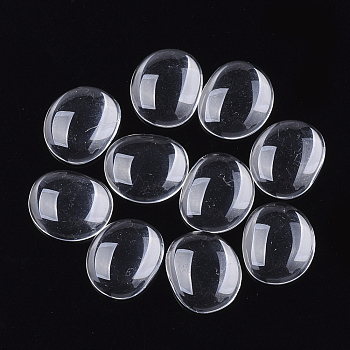 Transparent Glass Cabochons, Oval, Clear, 14x12x3.5mm