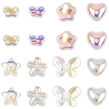 16Pcs 8 Styles UV Plating Plastic Imitation Pearl Beads, Iridescent, Mixed Shapes, Mixed Shapes, 7~15.5x10~17x3~7mm, Hole: 1~2mm, 2pcs/style