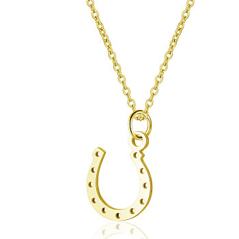 201 Stainless Steel Pendants Necklaces, with Cable Chains, Horseshoe, Golden, 16.3 inch(40cm), 1mm