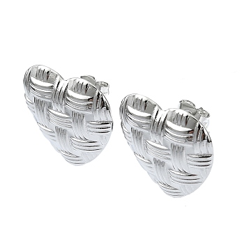 201 Stainless Steel Stud Earrings, with 304 Stainless Steel Pins, Textured Heart, Stainless Steel Color, 19x20mm