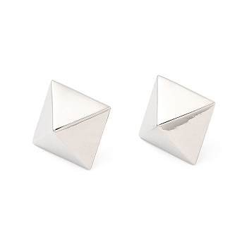 Brass Pyramid Stud Earrings for Women, Cadmium Free & Lead Free, Platinum, 14.5x14.5mm, Pin: 0.9mm