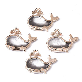 Alloy Resin Pendants, with Glitter Powder, Dolphin, Lead Free, Golden, Gray, 15x19x2.5mm, Hole: 1.6mm
