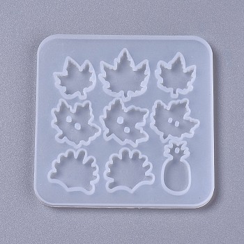 Silicone Molds, Cabochon & Pendants Resin Casting Molds, For UV Resin, Epoxy Resin Jewelry Making, Mixed Shapes, Maple Leaf & Leaf & Pineapple, White, 84x84x4mm, Hole: 1.8mm & 2.5mm & 2.8mm