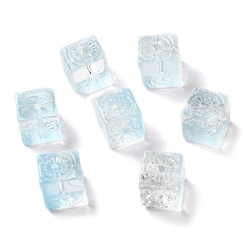 Transparent Glass Beads, Cube, Light Sky Blue, 10x11x11mm, Hole: 1.5mm
