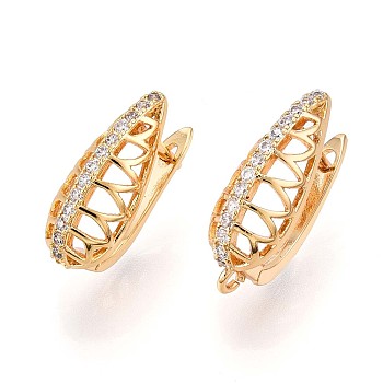 Brass Micro Pave Cubic Zirconia Hoop Earring Finding, Lead Free & Nickel Free & Cadmium Free, Teardrop, Real 18K Gold Plated, 18~20x8x12.5mm, Hole: 1.4mm, Pin: 0.9mm
