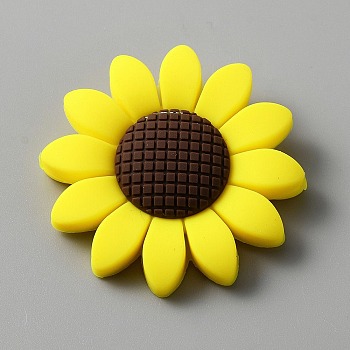 Food Grade Eco-Friendly Silicone Beads, Chewing Beads For Teethers, DIY Nursing Necklaces Making, Sunflower, Yellow, 39.5~40x9.5mm, Hole: 2mm