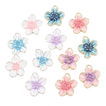 Alloy Enamel Pendants, Flower Charms, Golden, Mixed Color, 26.5x25x7mm, Hole: 3mm