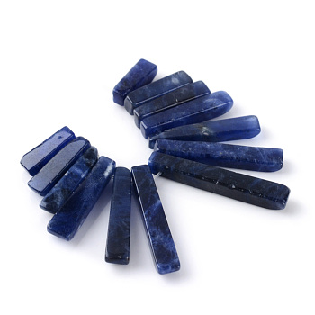 Natural Sodalite Pendants Sets, Graduated Fan Pendants, Focal Beads, Rectangle, 11~30x4~5x4mm, Hole: 1mm, 13pcs/set