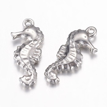 304 Stainless Steel Pendants, Sea Horse, Stainless Steel Color, 20x9.5x3.5mm, Hole: 0.6~1.2mm