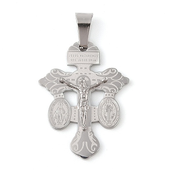 Non-Tarnish 304 Stainless Steel Pendants, Crucifix Cross Charm, Stainless Steel Color, 27x20x3mm, Hole: 7x5mm