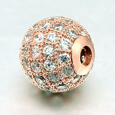 Round Brass Micro Pave Cubic Zirconia Beads(ZIRC-N016-01RG-8mm)-2