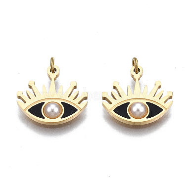 Real 14K Gold Plated Black Eye Stainless Steel+Enamel Charms