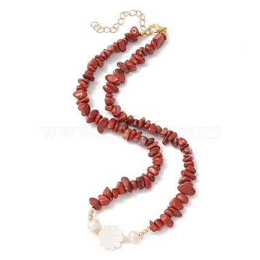 Natural Mixed Gemstone & Pearl & Shell Beaded Chains Necklace(NJEW-JN04346)-2