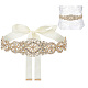 Brass Flower Bridal Belt with Glass Rhinestones for Wedding Dress(AJEW-WH0455-006G)-1