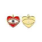 Brass Micro Pave Colorful Cubic Zirconia Pendants, with Red Enamel, Heart with Evil Eye, Real 18K Gold Plated, 20.5x24x2mm, Hole: 3.6mm(KK-WH0076-04G)