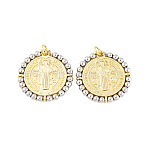 Rack Plating Brass Pendants, Cadmium Free & Lead Free, Long-Lasting Plated, Flat Round, Real 18K Gold Plated, 23.5x23x2.5mm, Hole: 3mm(KK-P269-16G-B)