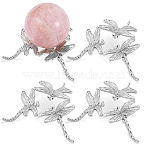 Dragonfly Alloy Crystal Ball Holders, Crystal Sphere Display Stand, Home Tabletop Decorations, Platinum, 61x75x21.5mm(DJEW-WH0103-009)