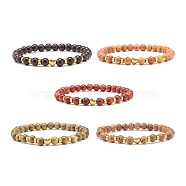 Natural Wood Round Beads Stretch Bracelet, Non-magnetic Synthetic Hematite Heart Beads Energy Power Bracelet for Women, Mixed Color, Inner Diameter: 2-1/4 inch(5.6cm)(BJEW-JB07129)
