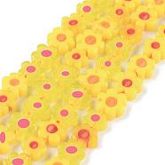 Handmade Millefiori Glass Bead Strands, Flower, Yellow, 4~7.2x2.6mm, Hole: 1mm, about 60~69pcs/Strand, 16 inch(40cm)(LAMP-J035-6mm-06)