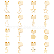 8 Pairs 8 Style 304 Stainless Steel Cuff Earrings, with Charms, Moon & Star & Leaf & Cross, Golden, 23~26mm, 1pair/style(EJEW-UN00004)