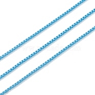 Spray Painted Brass Box Chains, with Spool, Unwelded, Light Sky Blue, 1.5mm, 32.8 Feet(10m)/roll(CHC-M021-60E)