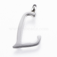 304 Stainless Steel Pendants, Initial Letter, Letter.L, Stainless Steel Color, 19x9.5x2mm, Hole: 2mm(STAS-F129-L-P)