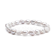 Natural Pearl Beaded Stretch Bracelet for Women, Silver, Inner Diameter: 2-3/8 inch(5.9cm)(BJEW-JB08868-02)