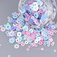 Ornament Accessories, PVC Plastic Paillette/Sequins Beads, Drilled & No Hole, Flat Round, Mixed Color, 1~6.5x0.4mm, Hole: 0.8~1.2mm(PVC-T005-030A-01)