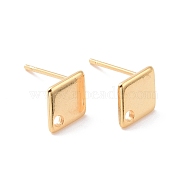 201 Stainless Steel Stud Earring Findings, with Hole and 316 Stainless Steel Pin, Rhombus, Real 24K Gold Plated, 9x7mm, Hole: 1mm, Pin: 0.7mm(X-STAS-K241-01G)